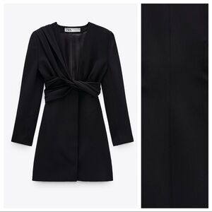 NWT. Zara Black Draped Blazer Mini Dress. Size XS.